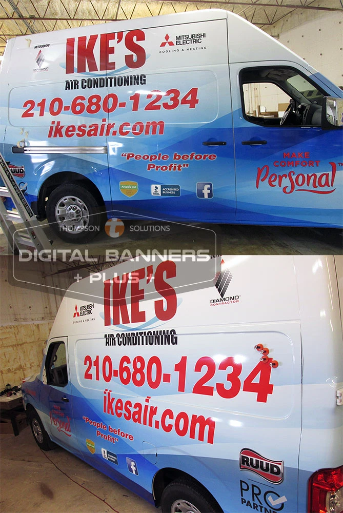 San Antonio sign company vehicle wrap van by Digital Banners Plus showcasing vinyl signs, large vinyl banner printing and graphic design services in San Antonio