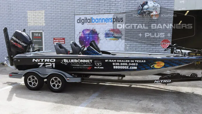 Bluebonnet Dodge wrap on boat